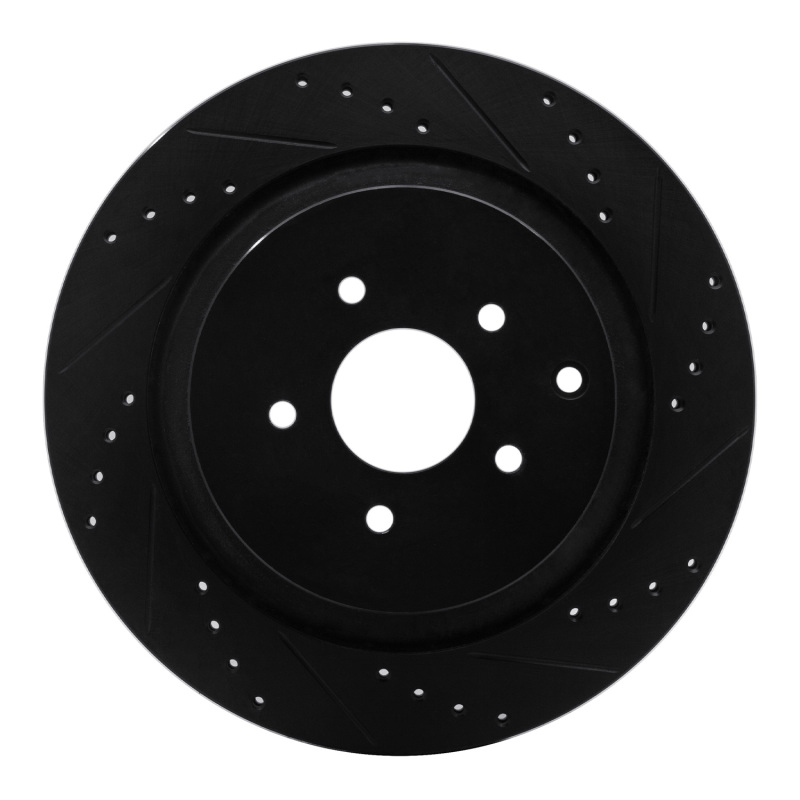 Infiniti Q70L Brake Rotor (1) - Rear Right - R1 Concepts - Drilled & Slotted - Black - `09-`24